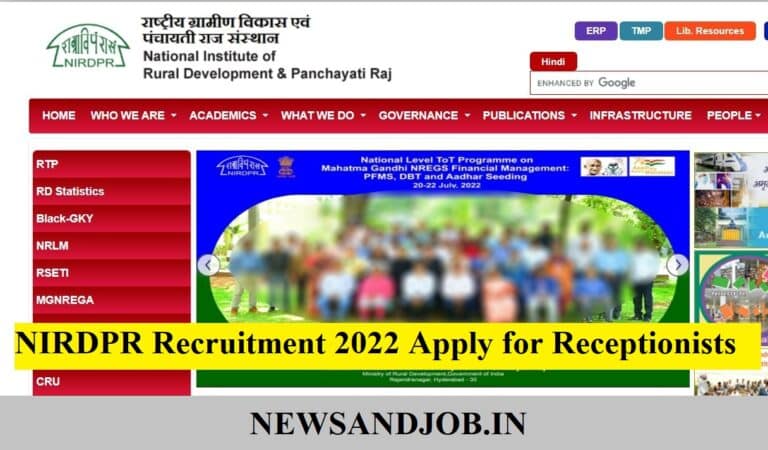 NIRDPR Recruitment 2022 Apply for Receptionists