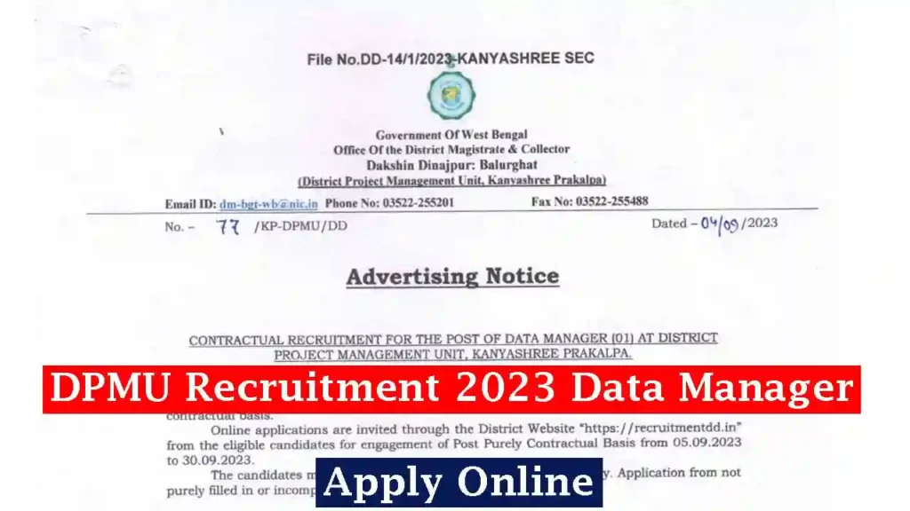 DPMU Recruitment 2023 Data Manager Apply Online